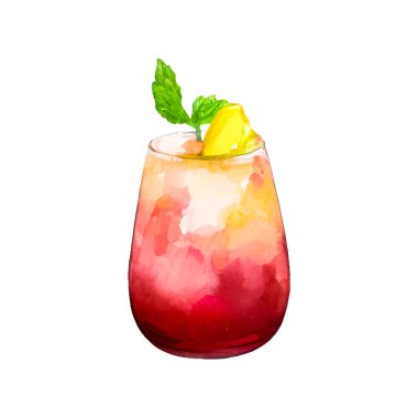 Watercolor fruit cocktails drink for summer party. Logo creator for cocktails drink bar menu. High quality watercolor hand drawn drink illustration. Vector illustration