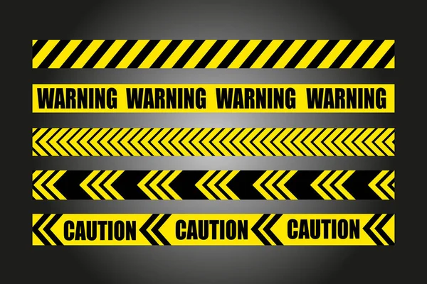 Setzen Sie Warn Und Gefahrenbänder Warnband Schwarz Gelber Strich Gestreift — Stockvektor