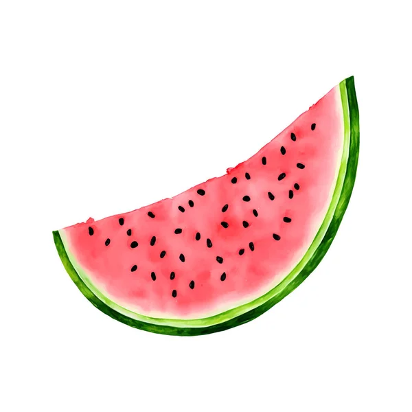 Sliced Red Watercolor Watermelon Seeds Isolated White Background Vector Illustration — Stockvector