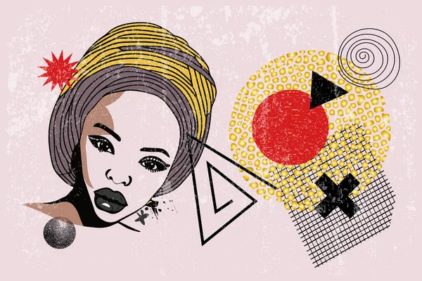 Vector Illustration African Woman Face Minimal Abstract Style Fashion Illustration — ストックベクタ