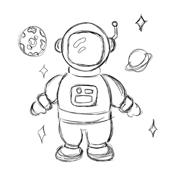 Astronauta Kosmonautą Szkic Wektor Ilustracja Dla Dzieci Projekt Dziecka Ilustracja — Wektor stockowy