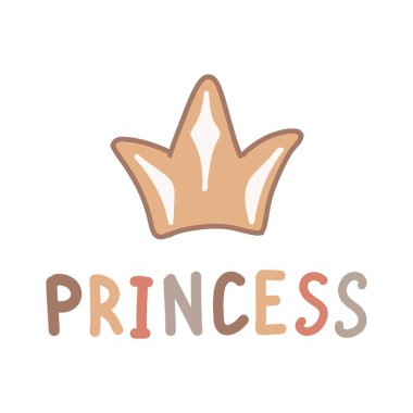 Parmak izi, giysi, kart, dekor için taç takmış prensesi elle çizmiş. Kızlar için çocuk baskısı. Vektör illüstrasyonu