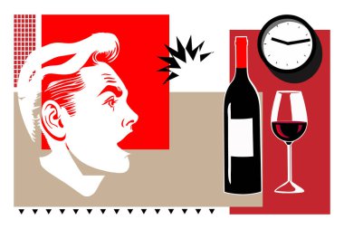 Pop sanat ve alkol ile modern sanat kolajı, broşür, poster, kart, davetiye, levha, tekstil baskısı, sunum, broşür veya afiş için modern vektör ilülasyonu. Vektör illüstrasyonu