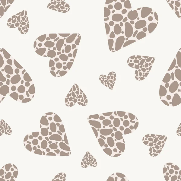 Seamless Vector Pattern Sweet Hand Drawn Simple Hearts Neutral Beige — Stock Vector
