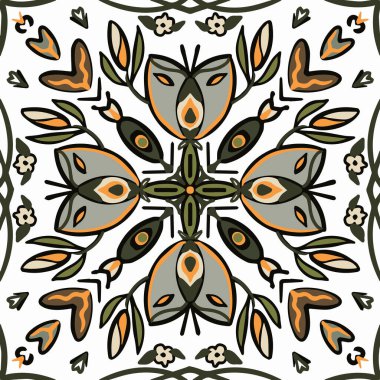 Fas mozaik fayansları, seramik dekorasyon fayansları, kusursuz desenler. Soyut, dikişsiz, süs eşyası baskısı. Duvar kağıdı, çıkartma, baskı ve kumaş için el çizimi geometrik tasarım. Vektör illüstrasyonu