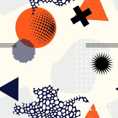 Modayı takip eden geometrik elementler kusursuz desen oluşturuyor. Modern biçim dokusu, desen ve geometrik elementler. Soyut tasarım posteri, kapak tasarımı, kart tasarımı. Vektör illüstrasyonu