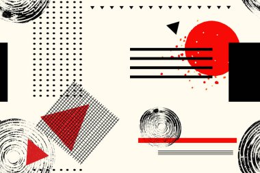 Modayı takip eden geometrik elementler kusursuz desen oluşturuyor. Modern biçim dokusu, desen ve geometrik elementler. Soyut tasarım posteri, kapak tasarımı, kart tasarımı. Vektör illüstrasyonu