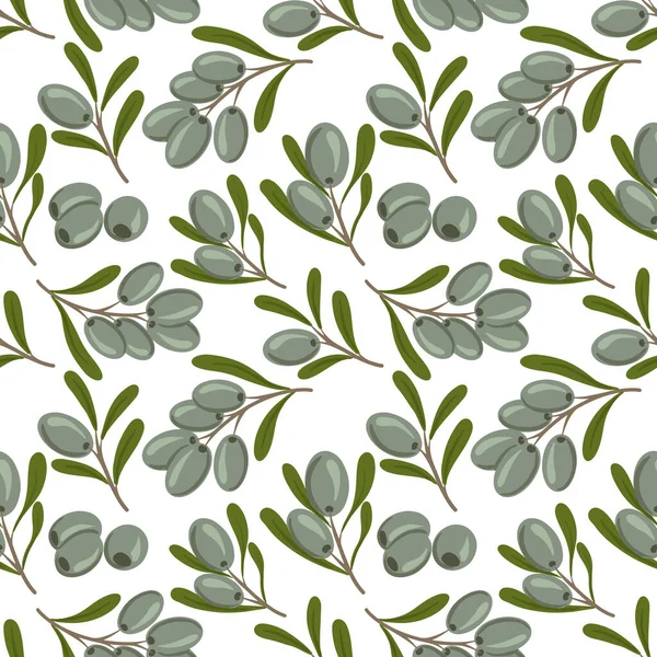 Vektornahtloses Muster Mit Grünen Olivenzweigen Auf Weißem Hintergrund Handgezeichnet Für — Stockvektor
