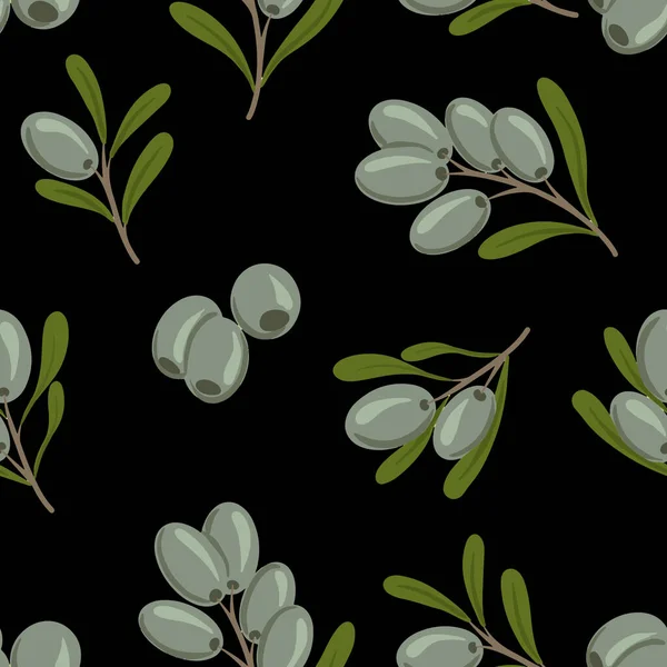 Оливковый Вектор Бесшовный Ветви Зеленого Оливкового Дерева Черном Векторная Иллюстрация — стоковый вектор