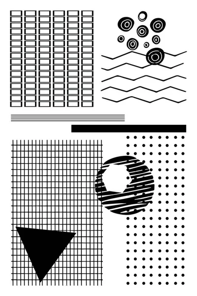 带有黑线元素向量的抽象艺术背景 垂直海报 圆点和圆形 矢量说明 — 图库矢量图片