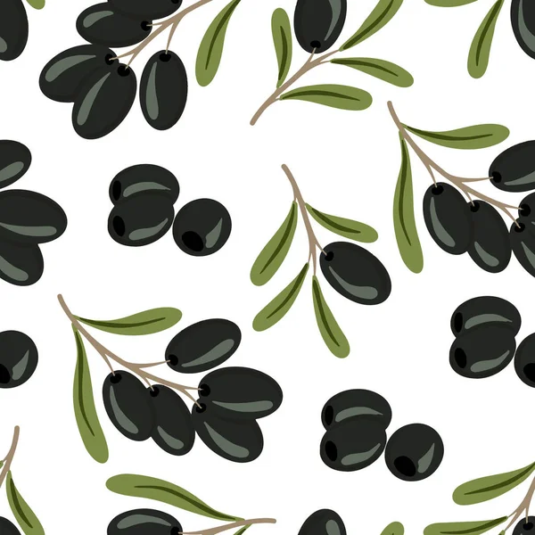Sfondo Vettoriale Senza Cuciture Con Olive Olive Nere Modello Illustrazione — Vettoriale Stock