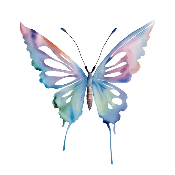 Farfalla Acquerello Blu Isolato Sullo Sfondo Bianco Vettore Illustrazione Vettoriale — Vettoriale Stock