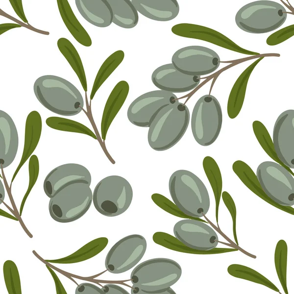 Nahtloses Muster Mit Grünen Olivenzweigen Auf Weißem Hintergrund Handgezeichnete Aquarellzeichnung — Stockvektor