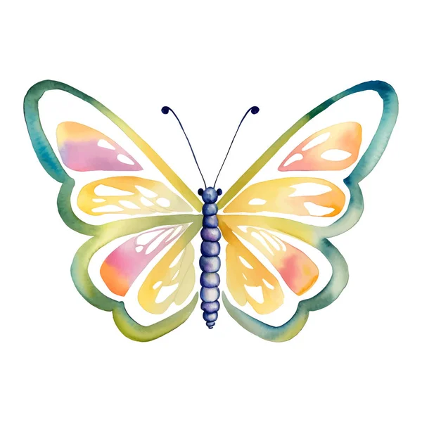Green Watercolor Butterfly Child Vector Illustration Isolated White Vector Illustration — Stock Vector