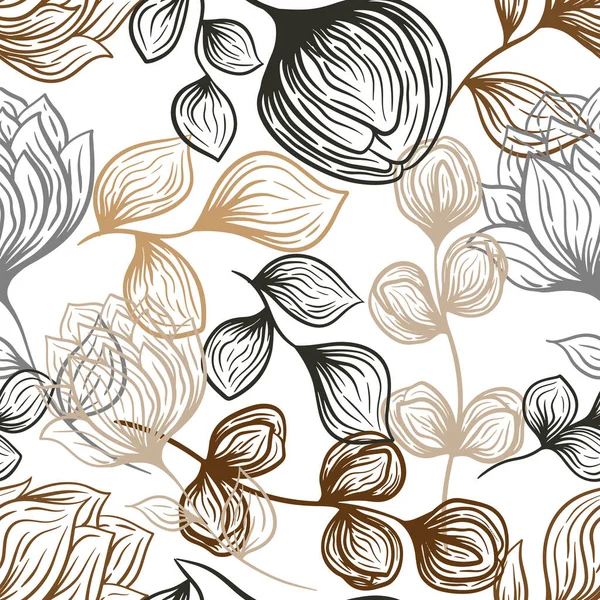 Цветущие Цветы Тюльпан Листья Цветочный Вектор Бесшовный Узор Белом Фоне — стоковый вектор