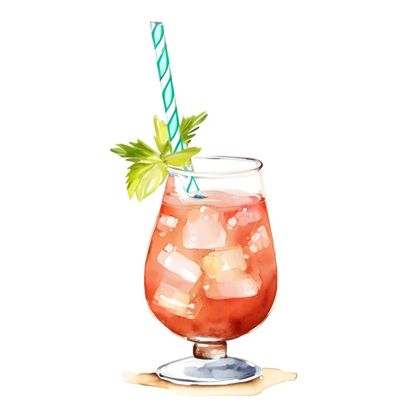 Cocktail Bicchiere Con Una Cannuccia Sullo Sfondo Bianco Ghiaccio Lungo — Vettoriale Stock