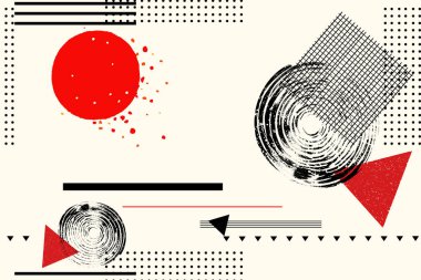 Dekoratif daire ve üçgenlerle soyut geometrik modern kompozisyon. Vektör illüstrasyonu