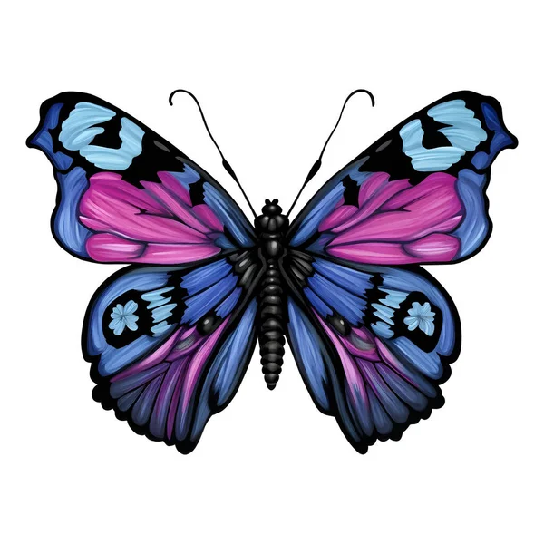 Papillons Dessin Animé Colorés Bleu Rose Sur Blanc Illustration Vectorielle — Image vectorielle