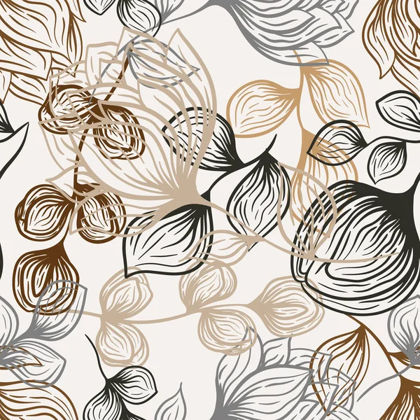 Цветочный Цветочный Силуэт Коричневый Черный Бесшовный Узор Изолирован Белый Вектор — стоковый вектор
