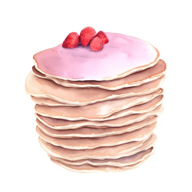 Dijital vektör suluboya el çizimi krep. Beyaz arka planda izole tatlı illüstrasyonu. Vektör illüstrasyonu