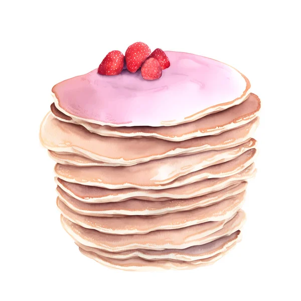Digital Vektor Akvarell Handritade Pannkakor Isolerad Dessert Illustration Vit Bakgrund — Stock vektor