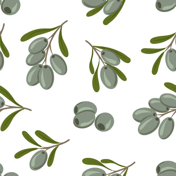 Бесшовный Узор Зелеными Оливковыми Ветвями Белом Фоне Ручной Рисунок Акварелью — стоковый вектор