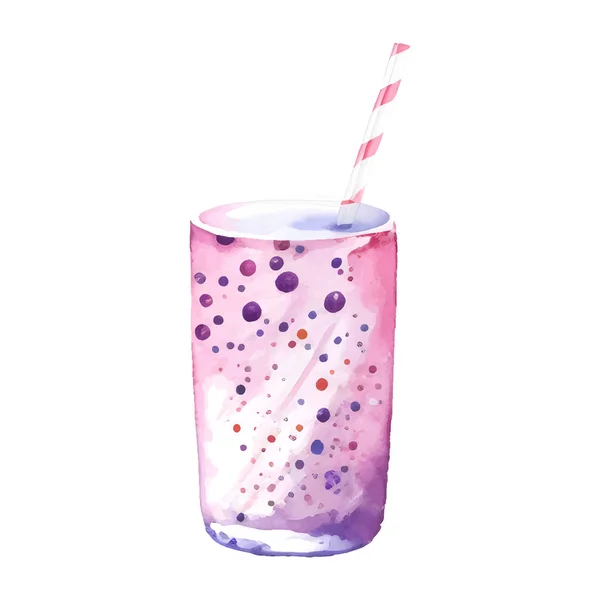 Bevanda Estiva Cocktail Soda Con Bollicine Paglia Vettore Acquerello Illustrazione — Vettoriale Stock