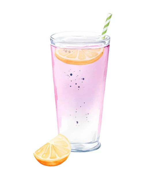 Cocktailsoda Mit Zitrone Glas Mit Stroh Aquarell Sommergetränk Getränk Gesundes — Stockvektor