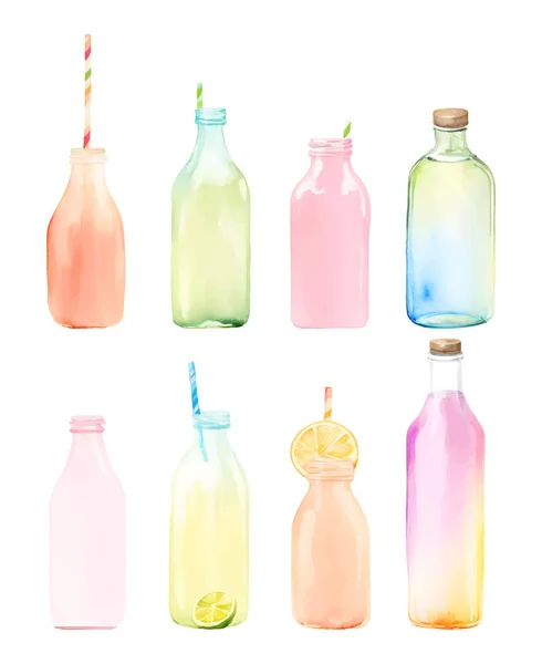 Bottiglia Vetro Vuoto Acquerello Isolato Disegnato Mano Pittura Vettoriale Illustrazione — Vettoriale Stock