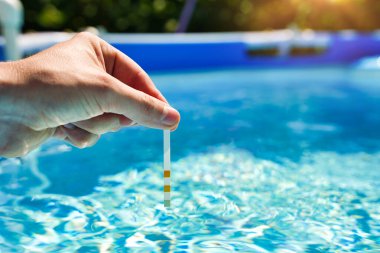 Swimming pool test water on ph and chemical balance. High quality photo clipart
