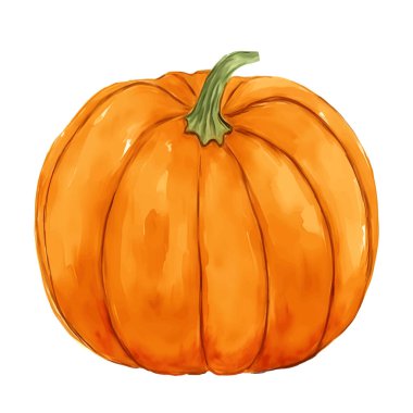 Beyaz arka planda izole edilmiş suluboya turuncu balkabağı. Vektör illüstrasyonu