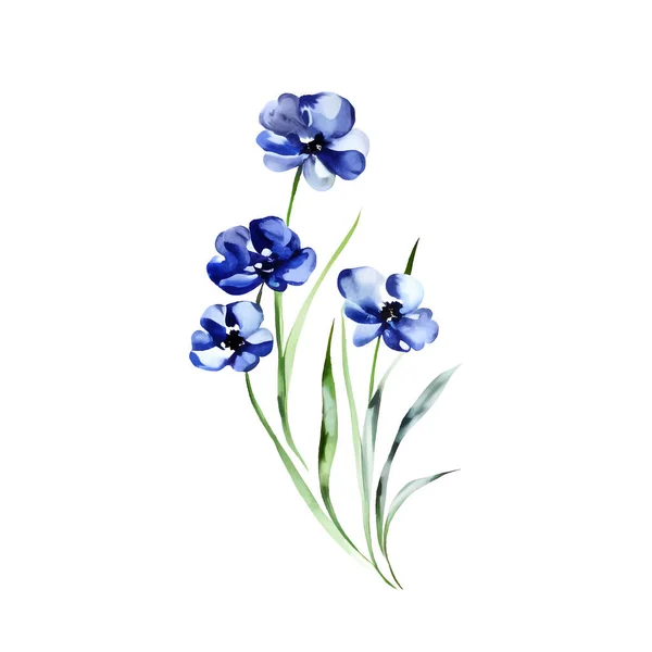 Μπλε Λουλούδι Υδατογραφία Floral Εικόνα Floral Διακοσμητικό Στοιχείο Διάνυσμα Φόντο — Διανυσματικό Αρχείο
