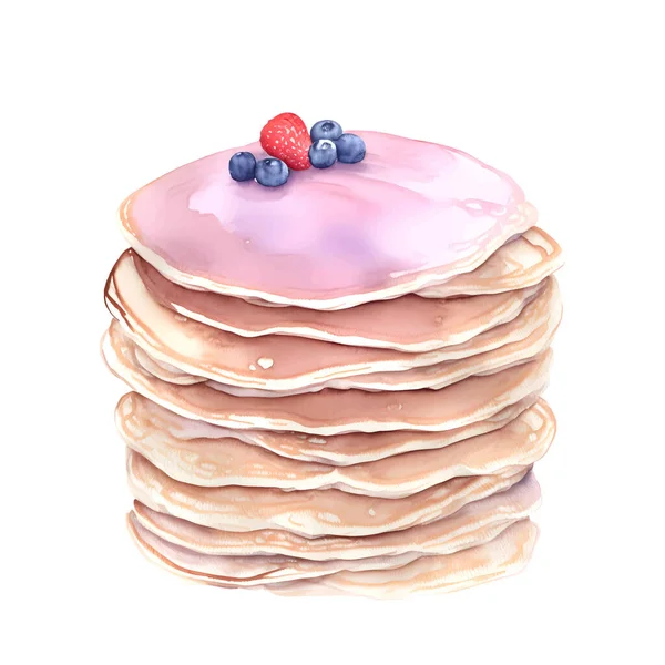 Pancake Cat Air Digital Dengan Raspberry Dan Blueberry Diisolasi Pada - Stok Vektor