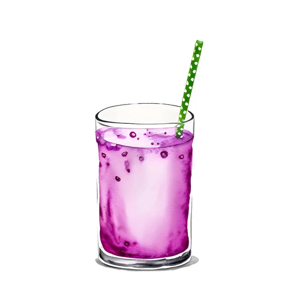 Glas Cocktail Oder Limonade Isoliert Auf Weißem Hintergrund Handgezeichnetes Aquarell — Stockvektor