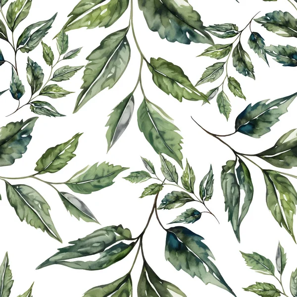 Zarte Aquarell Nahtlose Muster Für Tapeten Grüne Blätter Aquarell Illustration — Stockvektor
