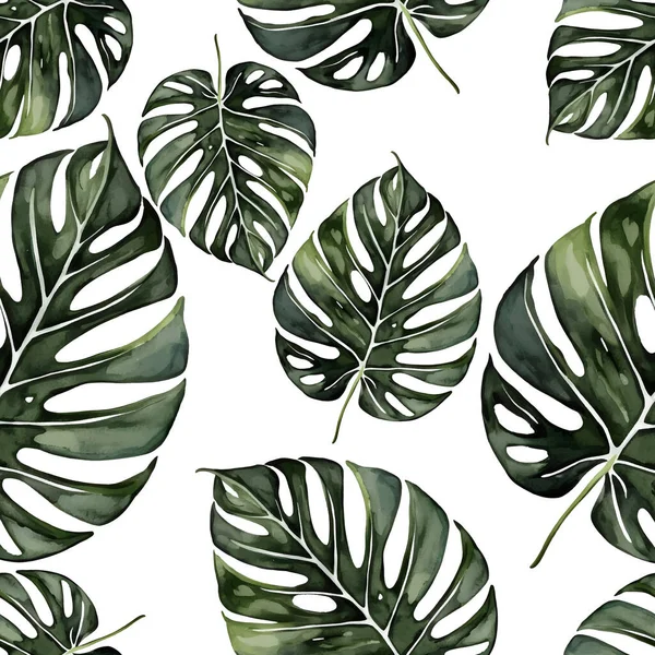 Grünes Aquarell Hinterlässt Monstera Nahtlose Muster Tropischen Hintergrund Vektorillustration — Stockvektor