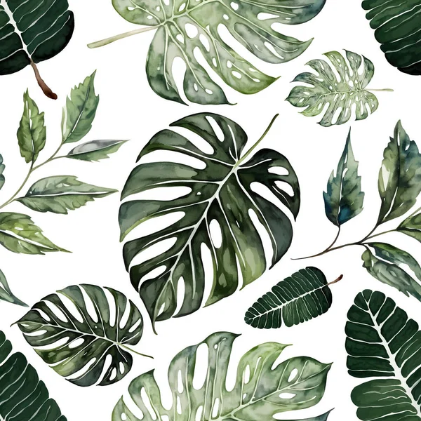 Тропический Бесшовный Рисунок Экзотическими Пальмовыми Листьями Векторная Иллюстрация Векторная Иллюстрация — стоковый вектор