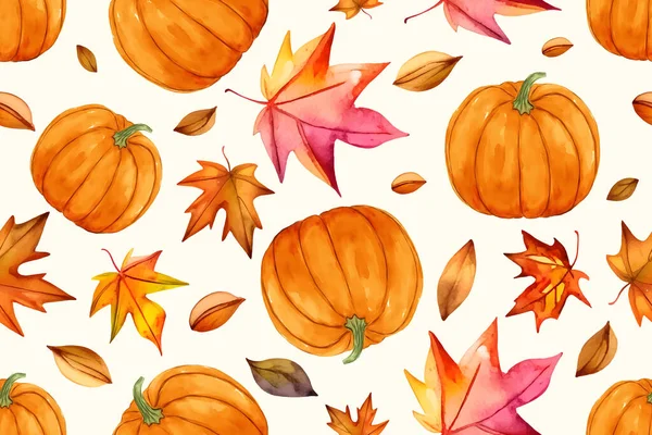 Векторный Осенний Бесшовный Узор Оранжевыми Осенними Листьями Оранжевыми Акварельными Красками — стоковый вектор