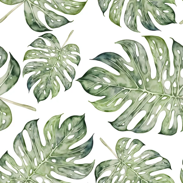 Aquarelle Motif Tropical Sans Couture Imprimé Avec Des Feuilles Vertes — Image vectorielle