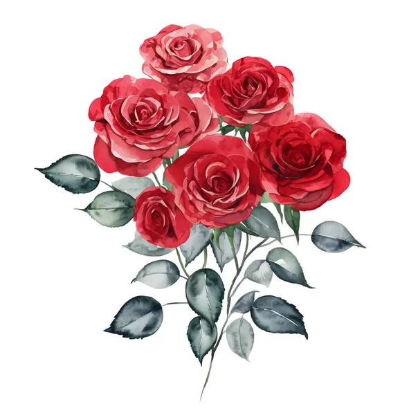 Rosa Roja Salvaje Acuarela Ramo Composición Floral Ilustración Aislada Ilustración — Vector de stock