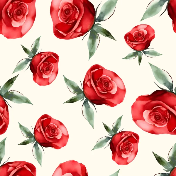 Vintage Seamless Pattern Red Watercolor Roses Isolated White Background Vector — Stock Vector