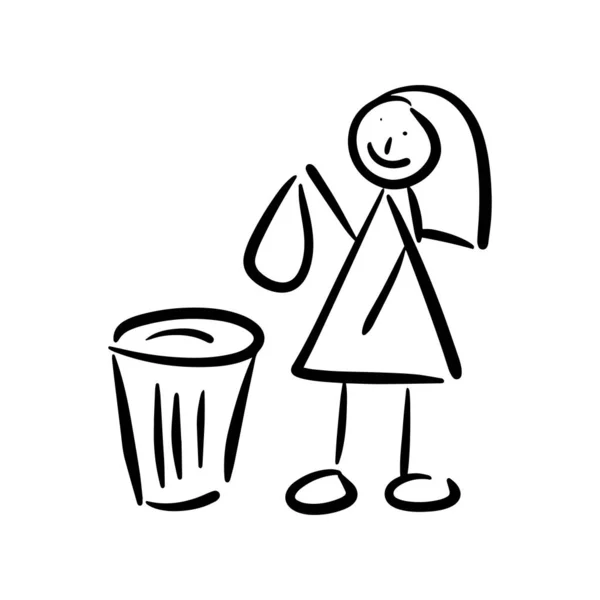 Werfen Müll Schwarzes Doodle Symbol Nettes Mädchen Verstreut Keine Symbole — Stockvektor