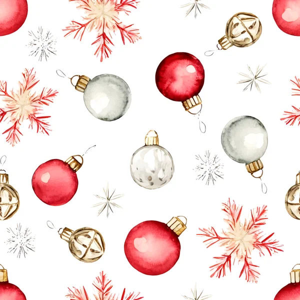 Υδατογραφία Διάνυσμα Χριστούγεννα Απρόσκοπτη Μοτίβο Κόκκινες Και Άσπρες Μπάλες Και — Διανυσματικό Αρχείο