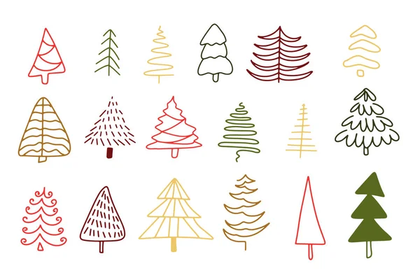 Hand Drawn Doodle Christmas Tree Collection Kids Style Painting New — Stock Vector