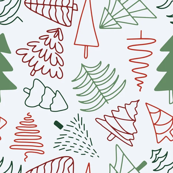 Elle Çizilmiş Kusursuz Desenli Noel Ağacı Arka Planı Kumaş Tekstil — Stok Vektör