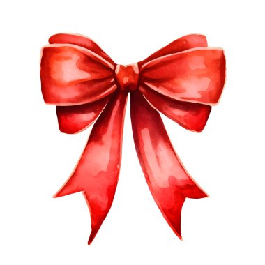 Watercolor red gift bow isolated on white. Vector illustration clipart