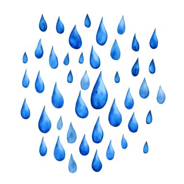 Mavi yağmurlu suluboya vektör çizimi beyaza izole edilmiş. Vektör illüstrasyonu