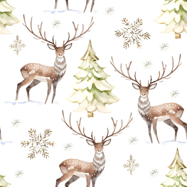 クリスマスツリー 水彩イラストの風景と冬のシームレスなパターン ベクトルイラスト — ストックベクタ