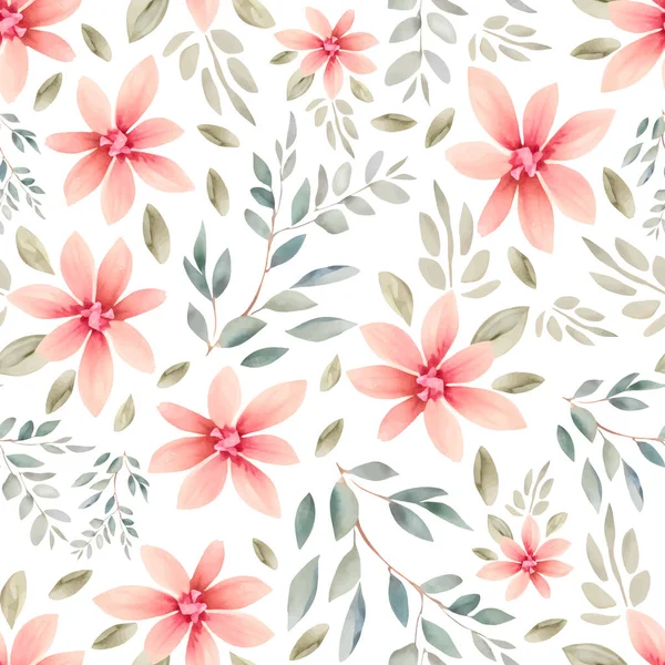 白い背景に隔離されたシームレスなパターンピンクの水彩色の花 ベクトルイラスト — ストックベクタ