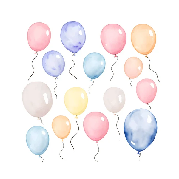 Zestaw Balonów Akwarelowych Powietrza Kolorowe Ilustracja Wektora — Wektor stockowy